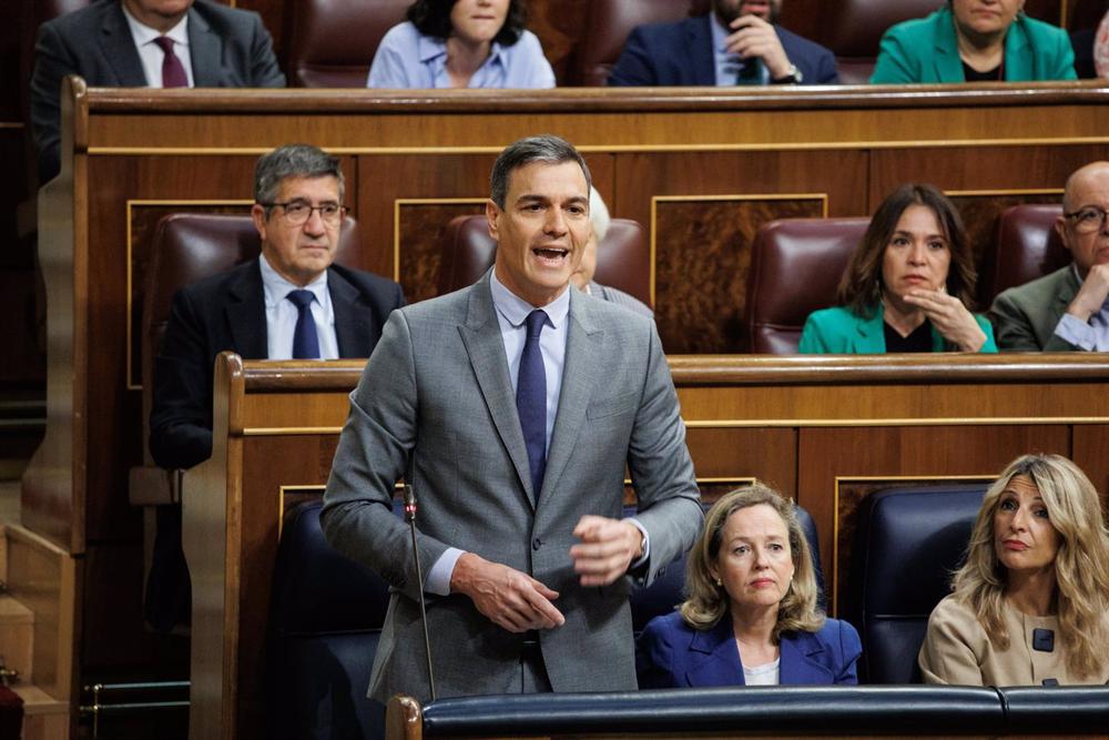 El presidente del Gobierno, Pedro Sánchez, interviene durante una sesión de control al Gobierno El