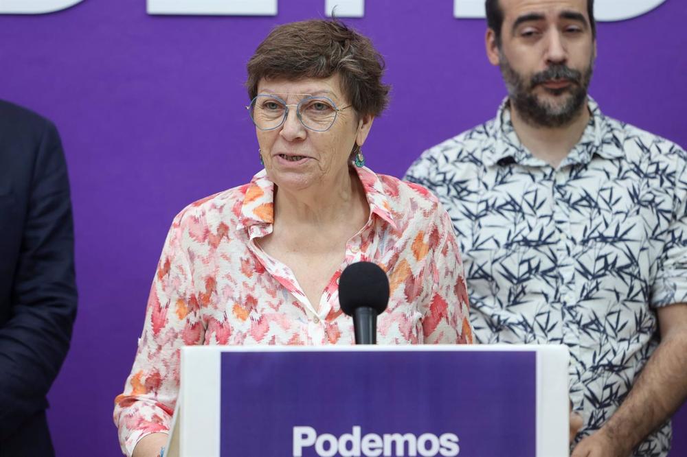 La candidata de Unidas Podemos en Baleares, Antònia Jover, durante una rueda de prensa, La
