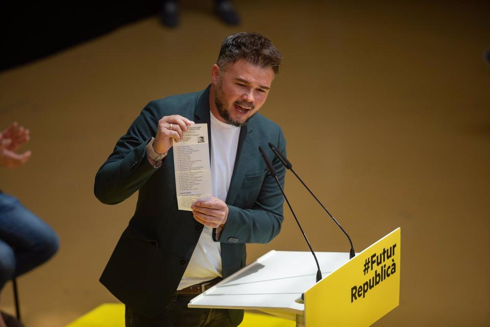El portavoz de ERC en el Congreso, Gabriel Rufián durante un acto de la última campaña electoral. El