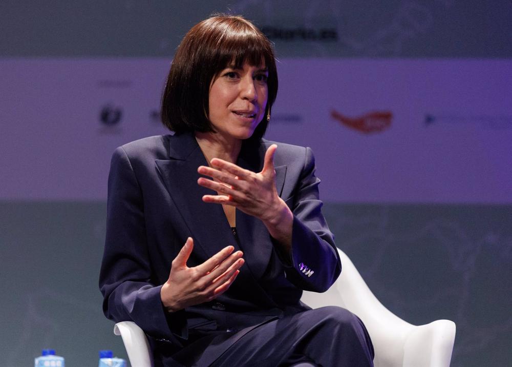 La ministra de Ciencia e Innovación, Diana Morant, interviene durante la III edición del foro ‘Fondos Europeos III: España, por el liderazgo global en economía verde y digital’, en el Círculo de Bellas Artes, a 5 de junio de 2023, en Madrid (España). La
